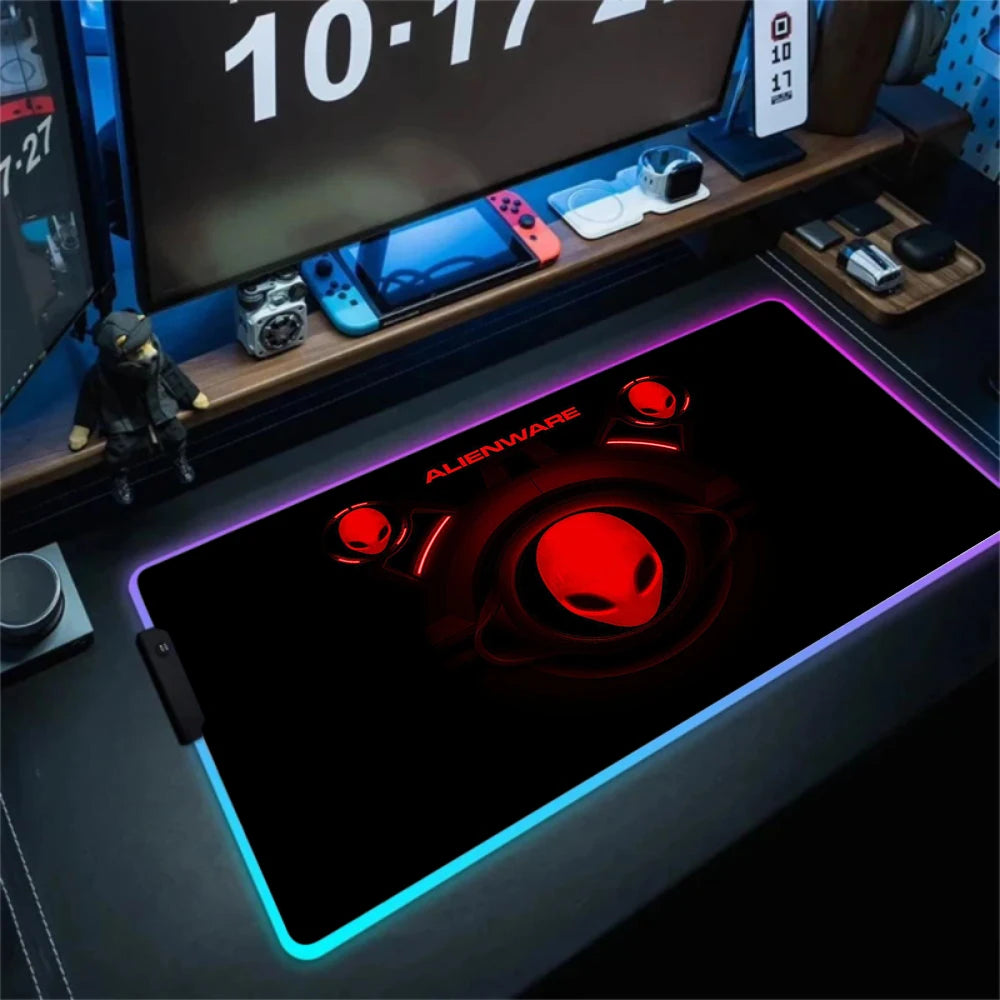 Alienware Large RGB Mouse Pad Big Non-slip Carpet Laptop Pc Gamer LED Keyboard Mat XXL Mousepad Lockrand Rubber Cool Table Mat