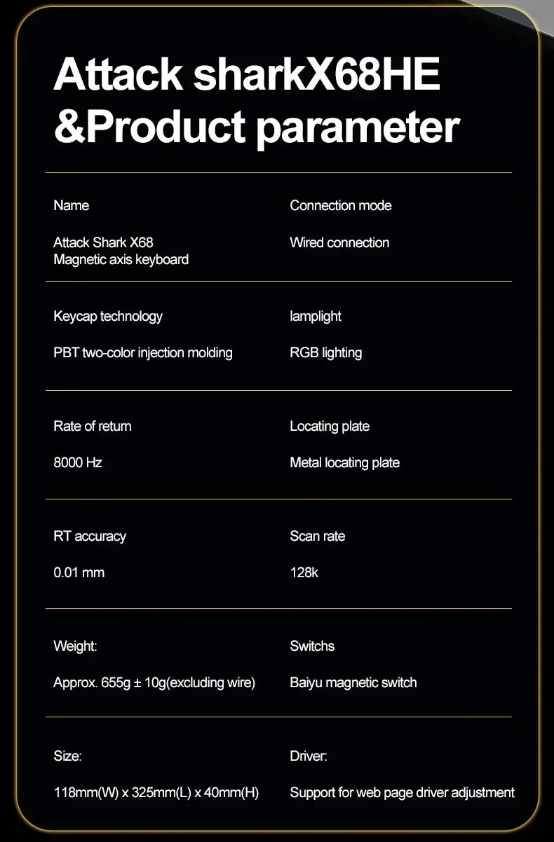 ATTACK SHARK X68HE Wired RGB Keyboard Magnetic Switch 8K Low Delay 0.01mm RT Accuracy 128K Scan Rate Esports Gaming Keyboard