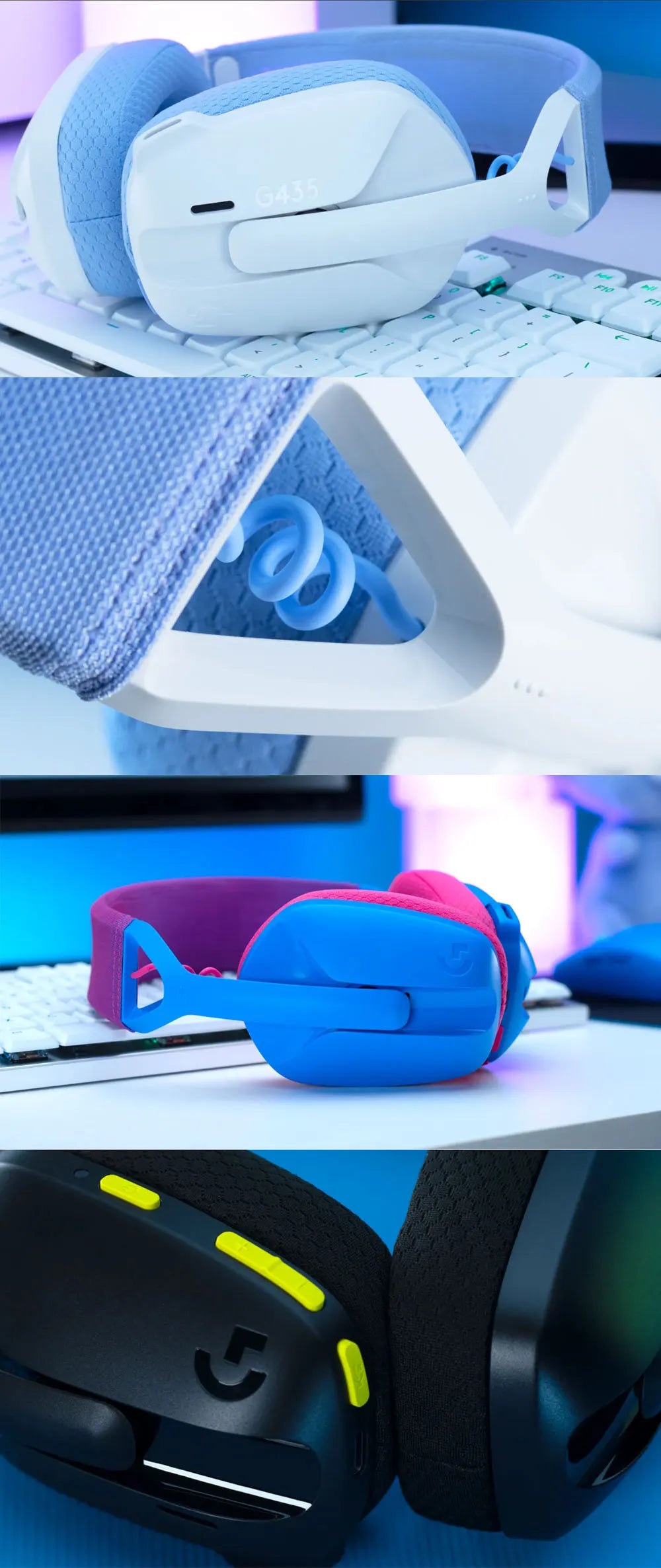 Logitech G435 Bluetooth Wireless Gaming Headset 7.1 Surround Sound Compatible Gaming and Music Built-in Microphone Headphones