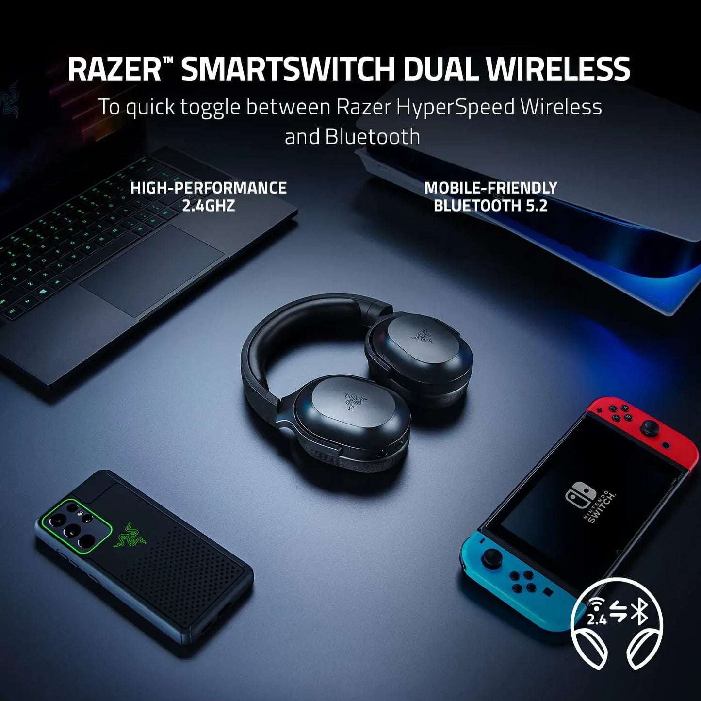 Razer Barracuda X Bluetooth Wireless +2.4GHz Wireless Gaming Headset 2022 Model Multi-platform Lightweight 250g 40mm Drivers