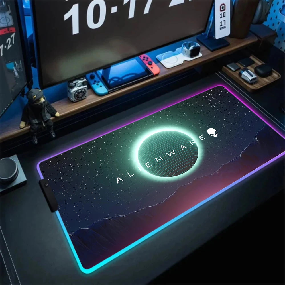 Alienware Large RGB Mouse Pad Big Non-slip Carpet Laptop Pc Gamer LED Keyboard Mat XXL Mousepad Lockrand Rubber Cool Table Mat