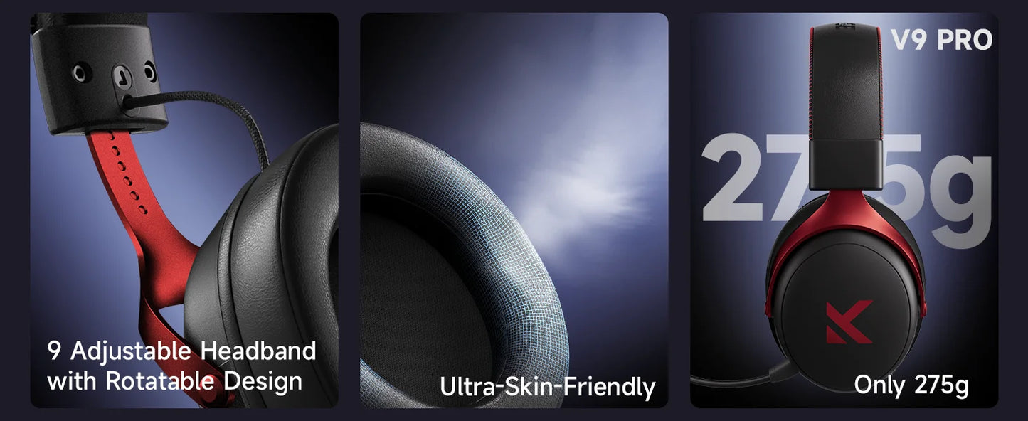 MCHOSE V9 Pro Wireless Gaming Headset Surround Sound Headphones Noise Canceling Mic Low Latency Lightweight for PS5 PC SWITCH