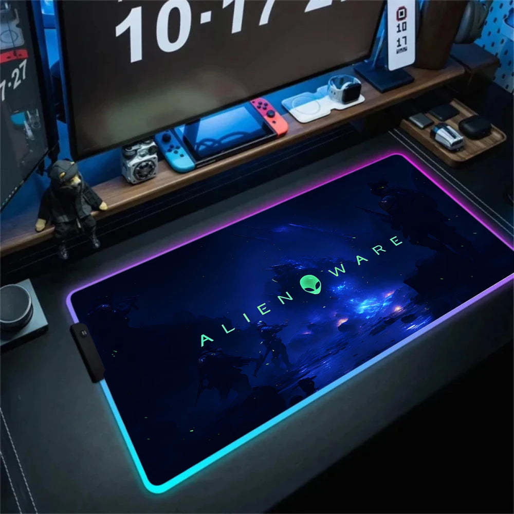 Alienware Large RGB Mouse Pad Big Non-slip Carpet Laptop Pc Gamer LED Keyboard Mat XXL Mousepad Lockrand Rubber Cool Table Mat