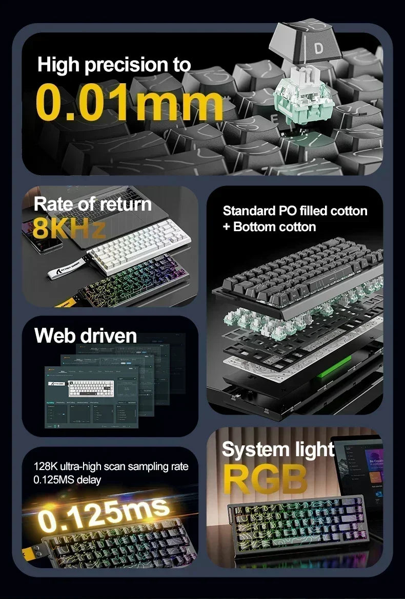 ATTACK SHARK X68HE Wired RGB Keyboard Magnetic Switch 8K Low Delay 0.01mm RT Accuracy 128K Scan Rate Esports Gaming Keyboard