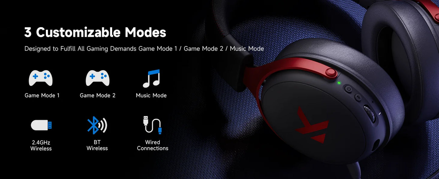 MCHOSE V9 Pro Wireless Gaming Headset Surround Sound Headphones Noise Canceling Mic Low Latency Lightweight for PS5 PC SWITCH