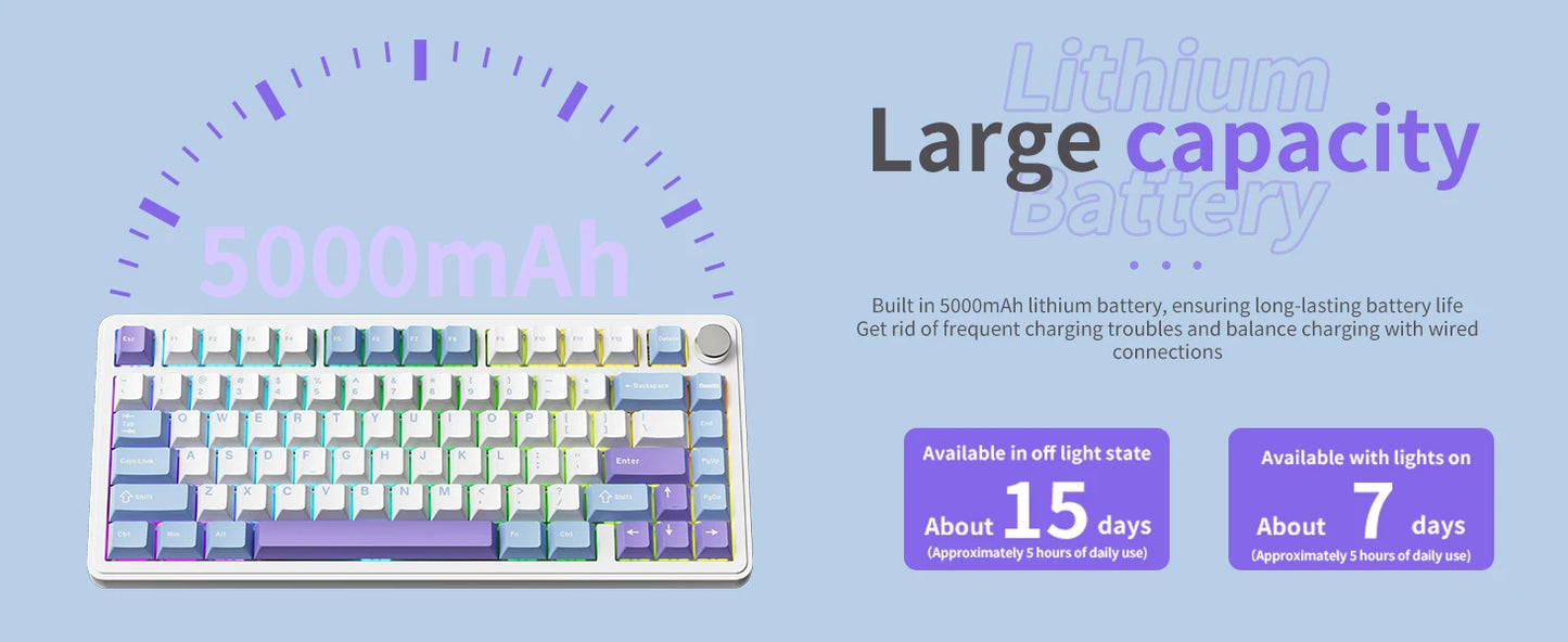 ATTACK SHARK X85 75% Wireless Mechanical Gaming Keyboard with Knob Hot Swappable,PBT Keycaps Gasket RGB Linear White Jade Switch