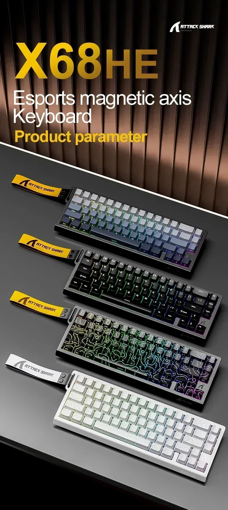 ATTACK SHARK X68HE Wired RGB Keyboard Magnetic Switch 8K Low Delay 0.01mm RT Accuracy 128K Scan Rate Esports Gaming Keyboard