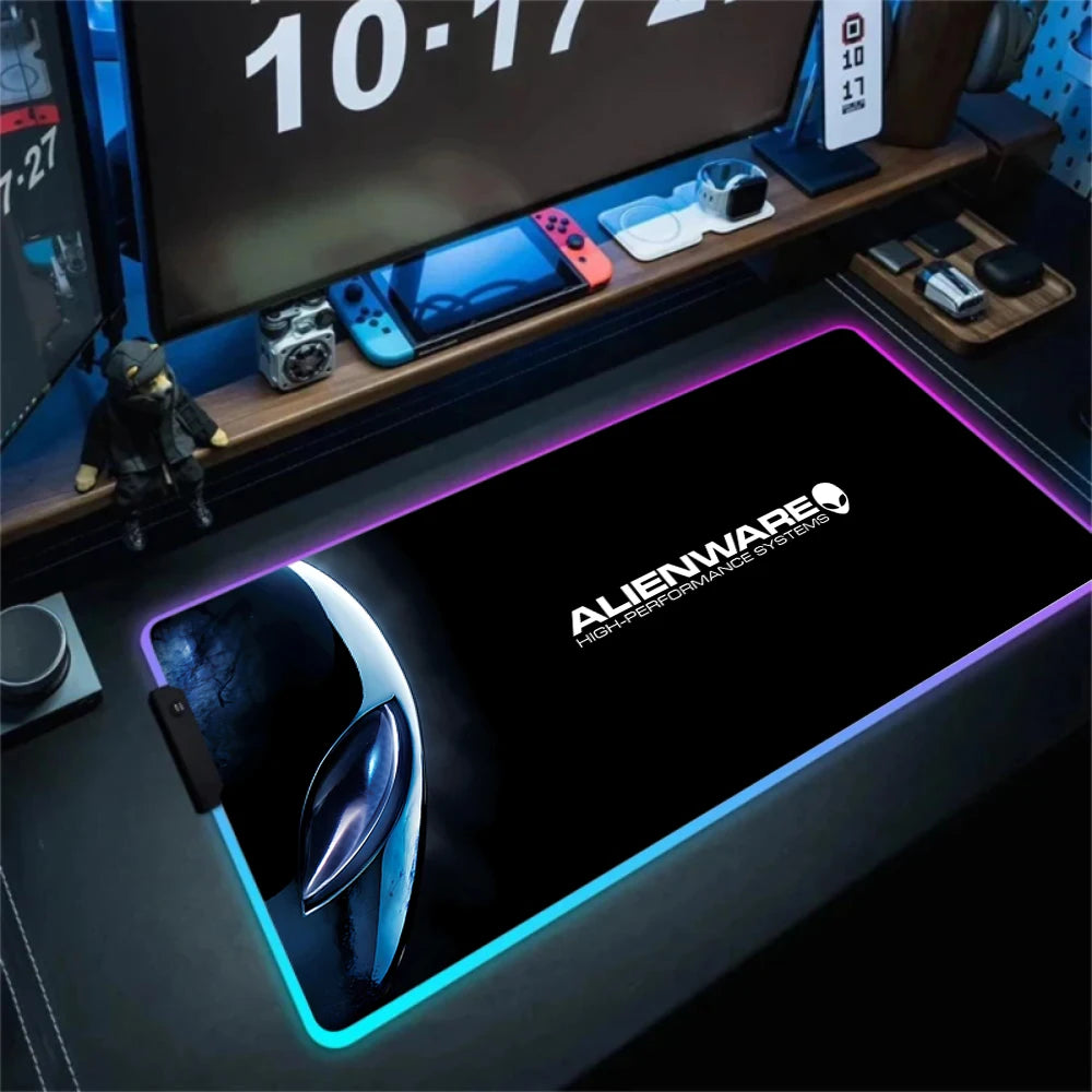 Alienware Large RGB Mouse Pad Big Non-slip Carpet Laptop Pc Gamer LED Keyboard Mat XXL Mousepad Lockrand Rubber Cool Table Mat