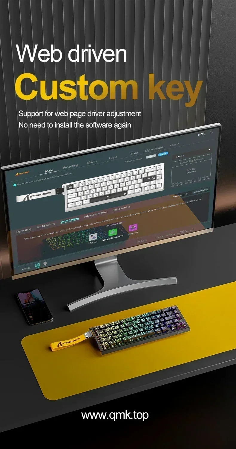 ATTACK SHARK X68HE Wired RGB Keyboard Magnetic Switch 8K Low Delay 0.01mm RT Accuracy 128K Scan Rate Esports Gaming Keyboard