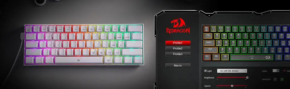 Redragon K630 Dragonborn Hot Swappable 60% Wired Vibrant RGB LED USB Gaming 61 Keys Compact Mechanical Keyboard Pro Software Cus