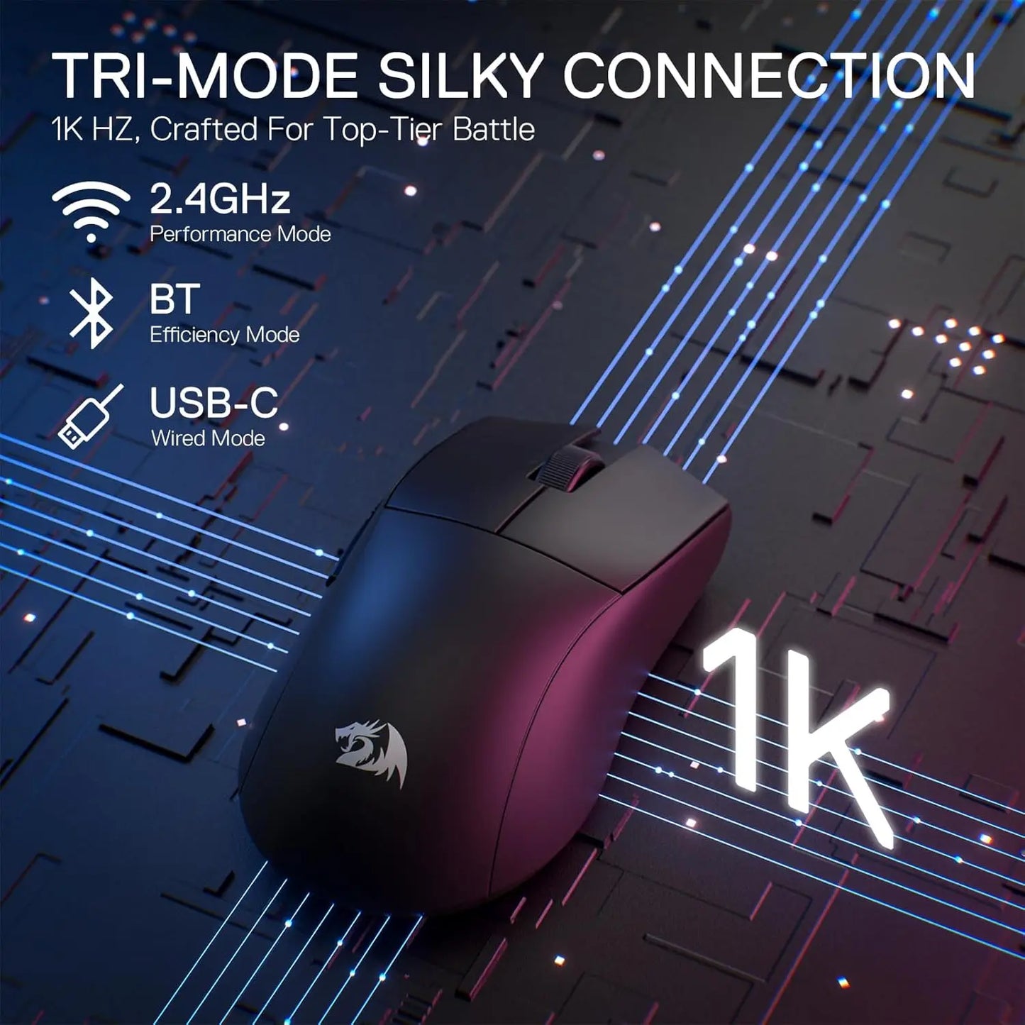 Redragon M916 STD 3-Mode Wireless Gaming Mouse, 49G Ultra-Light 24K DPI Mice w/Ergonomic Natural Grip Build