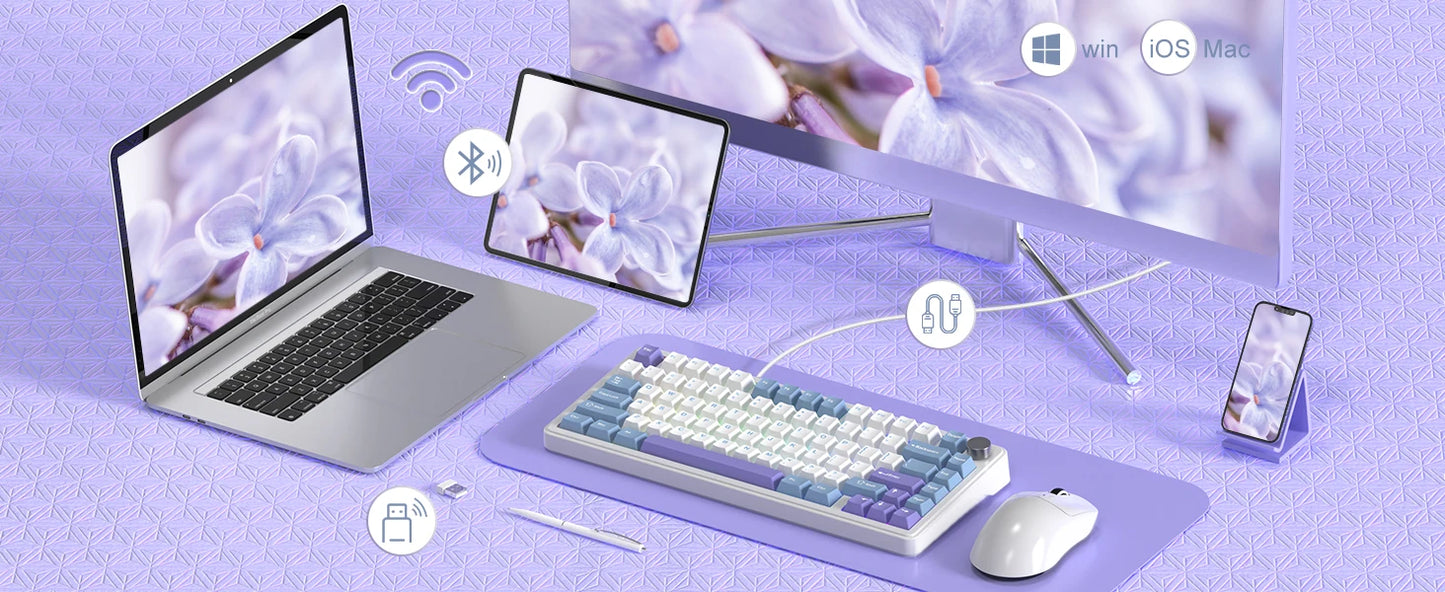 ATTACK SHARK X85 75% Wireless Mechanical Gaming Keyboard with Knob Hot Swappable,PBT Keycaps Gasket RGB Linear White Jade Switch